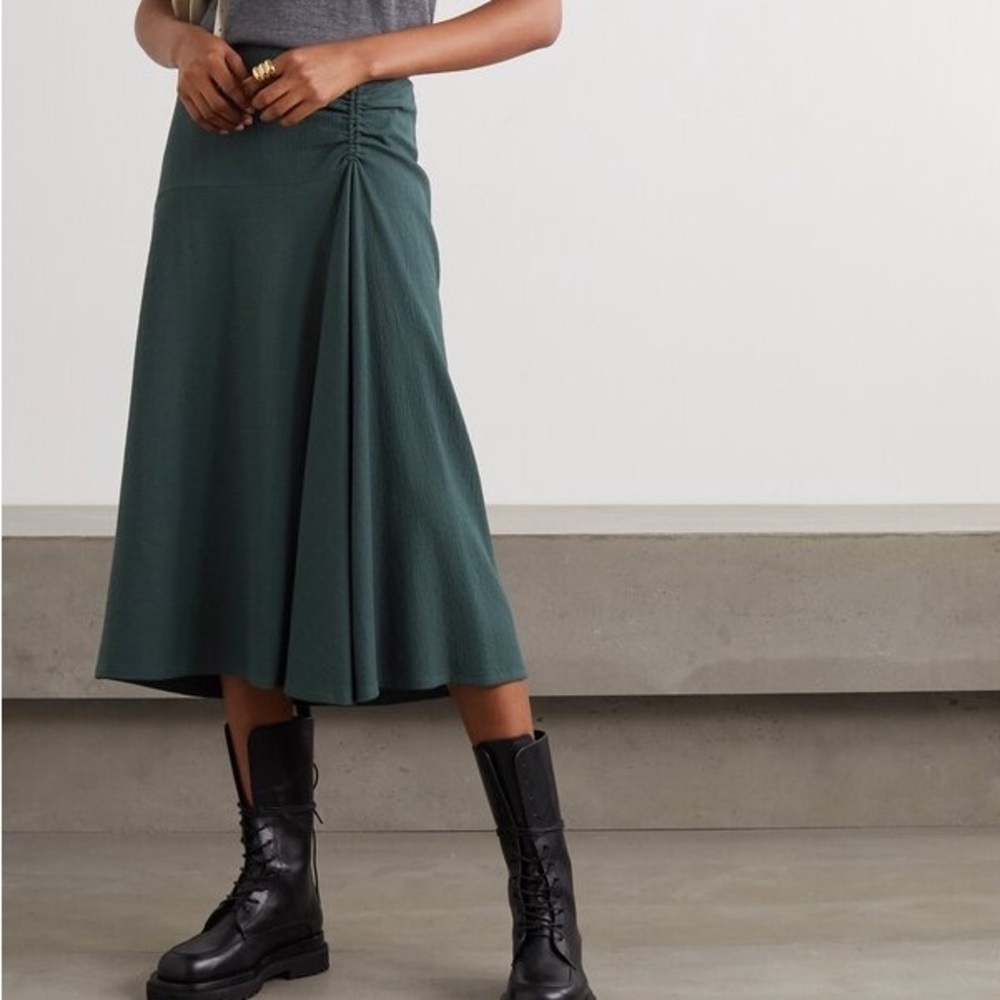 Vince Ruched Asymmetrical Midi Skirt in Sea Leaf